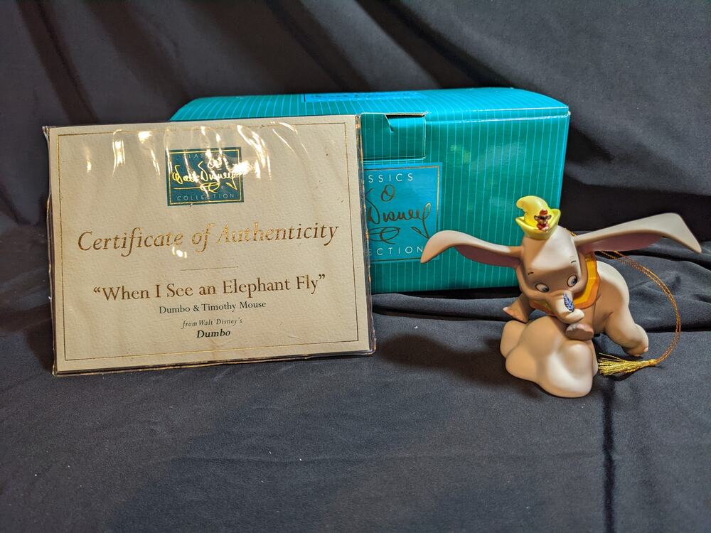 DISNEY WDCC Dumbo Timothy Mouse 1998 Ornament When I See An Elephant Fly COA